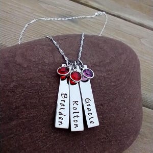 Personalized Multi Name Necklace, Kid's Name Bar Necklace With Birthstones, Mother's Day Presents For Mom