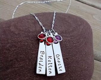 Personalized Multi Name Necklace, Kid's Name Bar Necklace With Birthstones, Mother's Day Presents For Mom