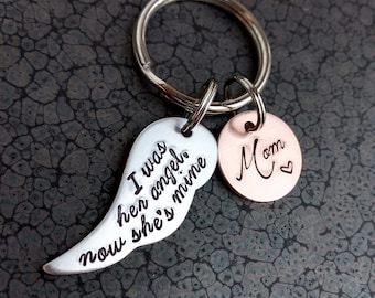 I Was Her Angel Now She's Mine Memorial Keychain Hand Stamped Memorial Keychain Loss Of Mother