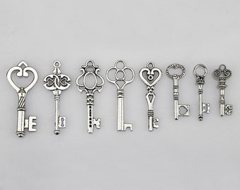 10 Skeleton Key Pendants Black Gunmetal Large Lot Steampunk Wedding 68mm