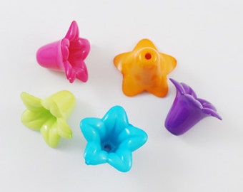 Matte Dull Dark Pink. Wholesale 240 Acrylic Lily Flower Beads
