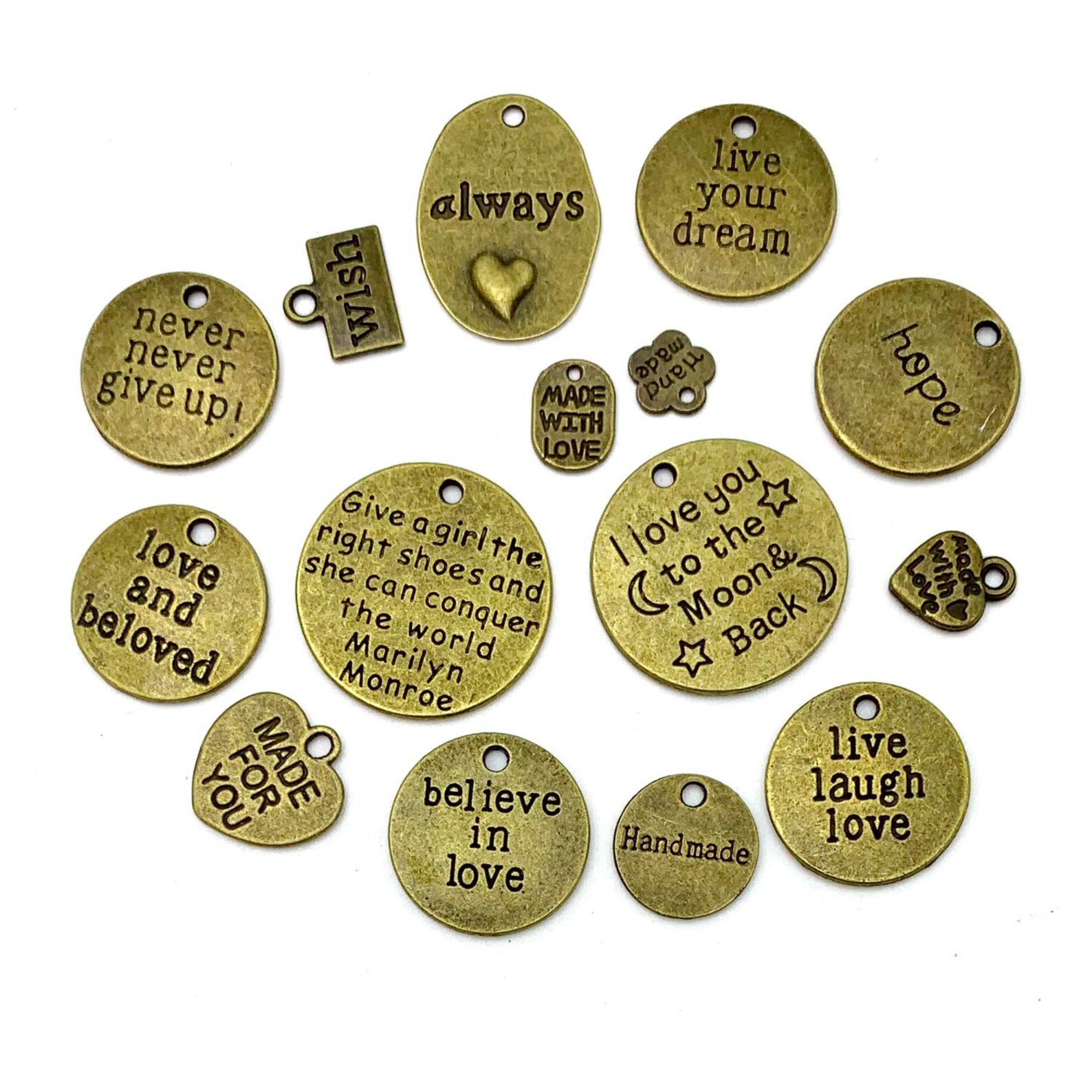 Quote Charms Word Charms Antiqued Bronze Word Pendants Bronze Etsy