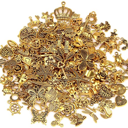 BULK Charms Antiqued Gold Charms Gold Pendants Assorted Charms Etsy