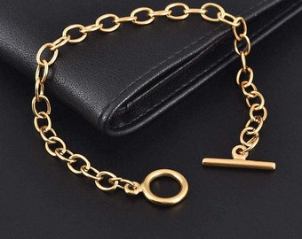 Stainless Steel Charm Bracelets 18K Gold Plated Chain Bracelets Link Bracelets Link Chains Wholesale Bracelets Wholesale Chains Toggle 10pcs