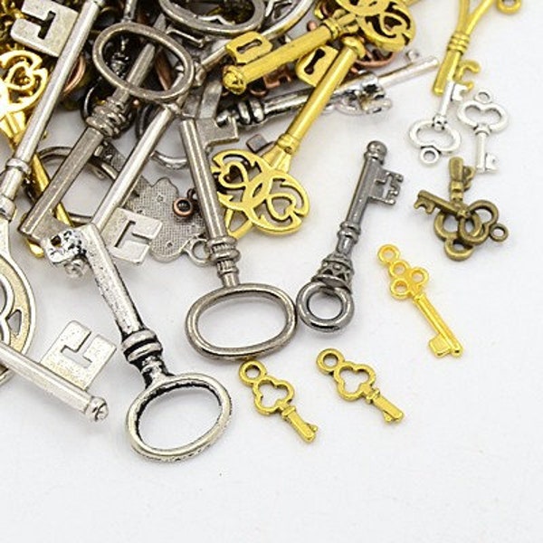 Bulk Skeleton Keys Assorted Key Charms Key Pendants Steampunk Keys Old Fashioned Keys Bulk Keys Wholesale Keys 50pcs