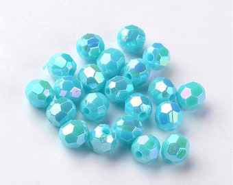 Disco Ball Beads Blue Beads Acrylic Beads Bulk Beads Faceted Beads 8mm Beads 100pcs