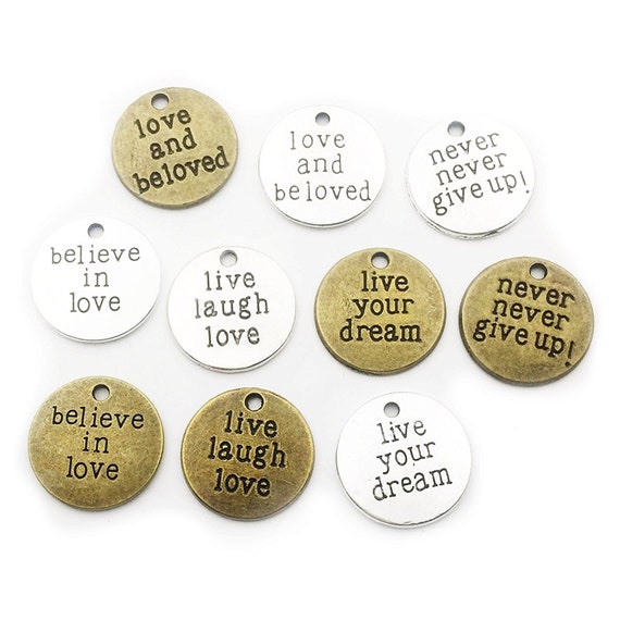 4 Quote Charms Antiqued Silver Word Pendants Find Joy in the Journey