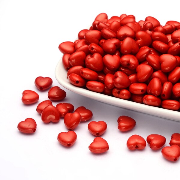 Red Acrylic Heart Beads Opaque Beads Bulk Beads Love Jewelry Wholesale Beads 100pcs