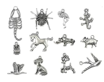 Animal Charms Set Antiqued Silver Animal Charms Assorted Charms Lot BULK Charms Wholesale Charms Mixed Charms Themed Charms 55pcs