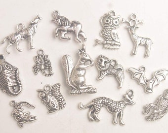 Animal Charms Set Antiqued Silver Animal Charms Assorted Charms Lot BULK Charms Wholesale Charms Mixed Charms Themed Charms 65pcs