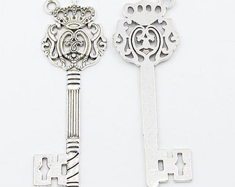 Big Skeleton Keys Bulk Skeleton Keys Silver Key Pendants Crown Keys Crown Key Pendants Royal Pendants Royalty Pendants 100pcs PREORDER