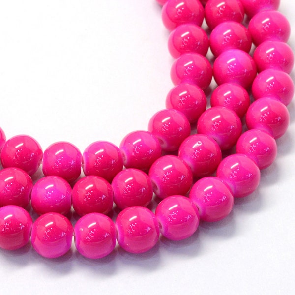 Hot Pink Glass Beads 8mm Glass Beads Glossy Beads Bulk Beads Wholesale Beads 100pcs