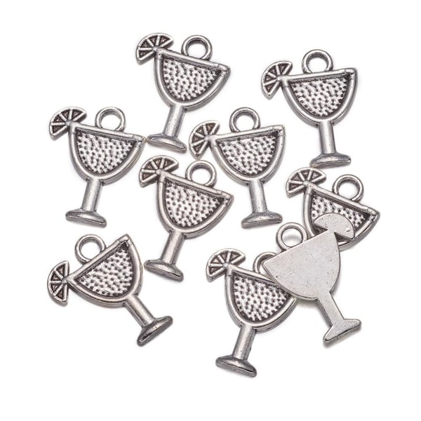 Margarita Charms Antiqued Silver Drink Glass Charms Set Bulk Charms Wholesale Jewelry Supplies Lot 50pcs