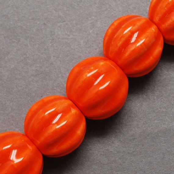 10 Porcelain Pumpkin Beads Orange Ceramic 13mm Findings