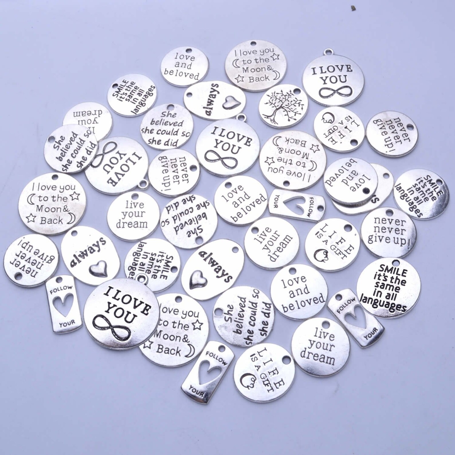 Quote Charms Word Charms Antiqued Silver Word Pendants Silver Etsy