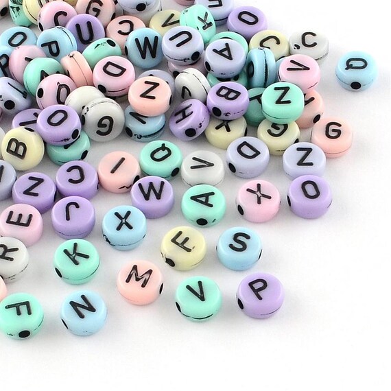 Letter Beads Alphabet Beads Assorted Beads Pastel Beads Pastel Letter Beads  Bulk Beads Wholesale Beads 100 pieces 7mm B