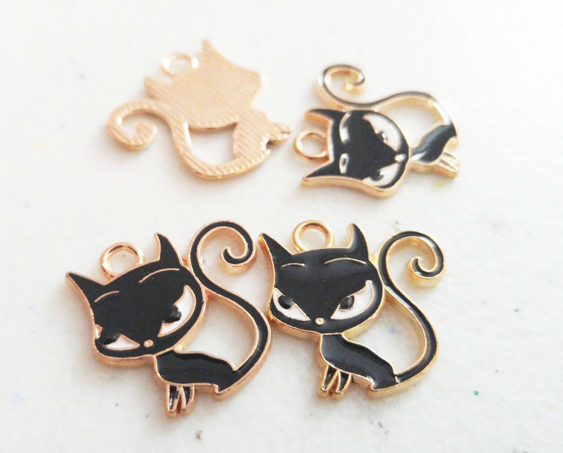 Black Cat Charms Enamel Charms Set Gold Charms BULK Charms Etsy