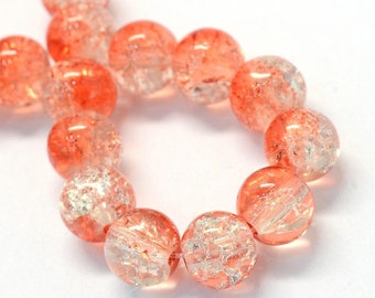 Coral Orange Crackle Glass Beads 8mm Glass Beads Ombre Crackle Beads Bulk Beads Wholesale Beads 50pcs
