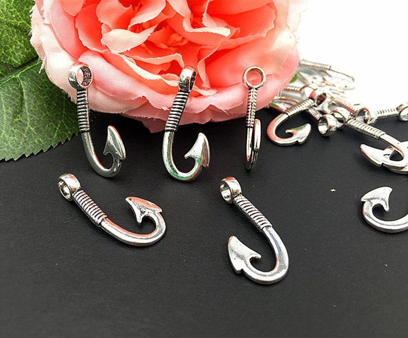 Fish Hook Pendants Large Fish Hook Charms Silver Hook Charms Etsy