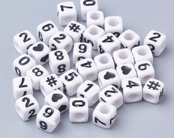 Cube Number Beads Acrylic Beads Assorted Beads Mix White Black Beads Bulk Beads Wholesale Beads 100 pieces 7mm Random