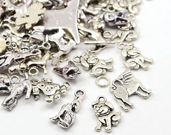 Dog Charms Dog Themed Charms Assorted Charms Set Antiqued Silver Dog Charms Animal Lover BULK Charms Wholesale Charms 50pcs PREORDER