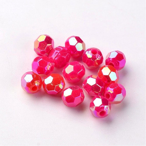 NEW ARRIVED 50PCS 9MM HOT PINK FACETED ACRYLIC BEADS FOR JEWELLERY MAKING 