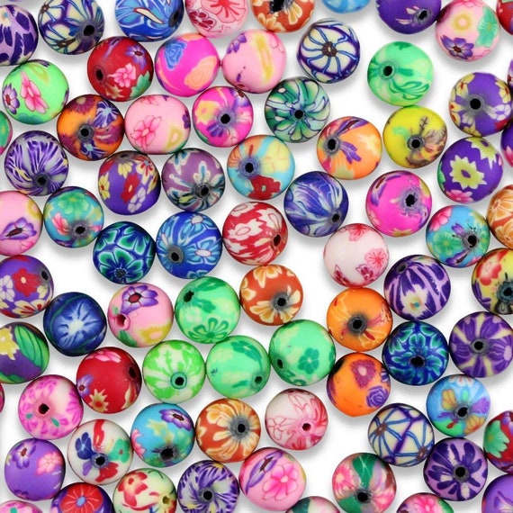 Bulk Beads Polymer Clay Beads 10mm Flower Beads 10mm Beads Assorted Beads  Wholesale Beads 100 Pieces 