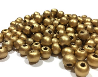 Gold Wood Beads 10mm Beads BULK Beads Wholesale Beads Gold Beads Wooden Beads Jewelry Supplies 500pcs