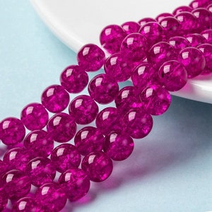 Fuchsia Crackle Glass Beads 8mm Glass Beads Crackle Beads Bulk Beads Wholesale Beads 100pcs