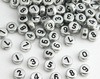 Number Beads Acrylic Beads Assorted Beads Mix Silver Number Beads Bulk Beads Wholesale Beads 500 pieces 7mm Random