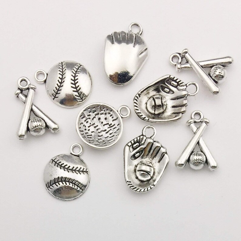 Baseball Charms Set Antiqued Silver Charms Assorted Charms Set Etsy