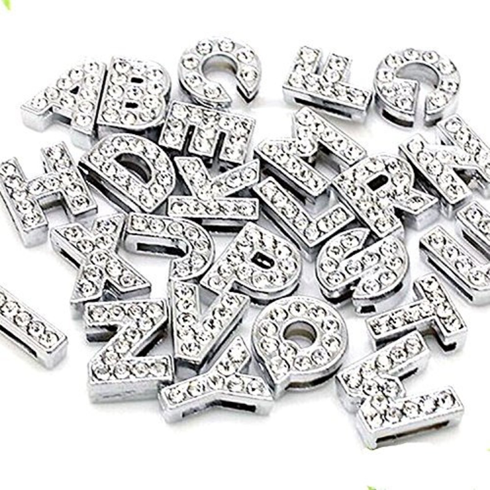 Alphabet Slide Charms Rhinestone Letter Charms Antiqued Silver Etsy