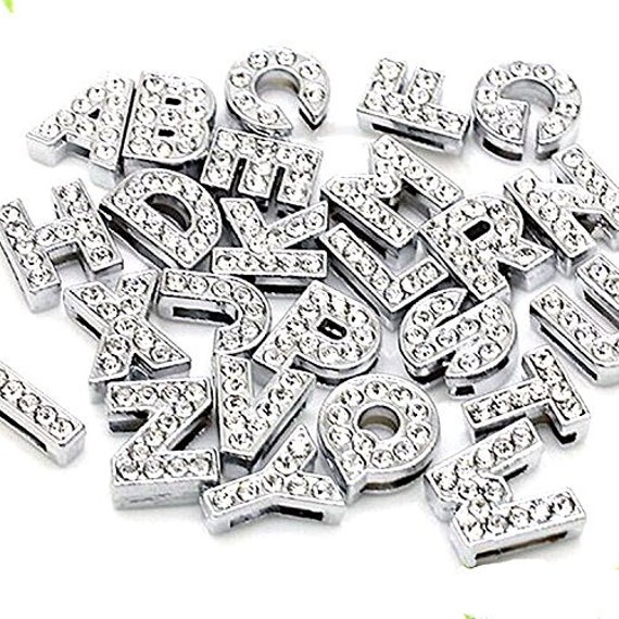 Alphabet Slide Charms Rhinestone Letter Charms Antiqued Silver Letter Charms Initial Charms Bulk Charms Wholesale Charms 130pcs