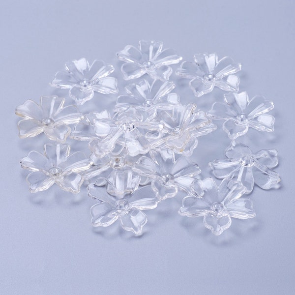 Bulk Beads Flower Beads Clear Beads Wholesale Beads Lucite Acrylic 29mm 50 pieces Transparent