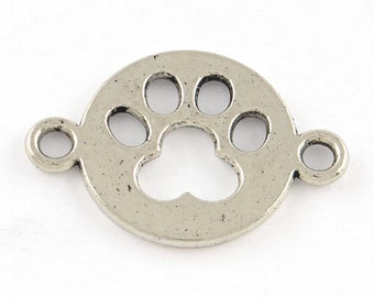 Paw Print Charms Paw Charms Paw Connectors Antiqued Silver Paw Pendants Dog Paw Print Link Charms Open Charms BULK Charms 24mm 50pcs