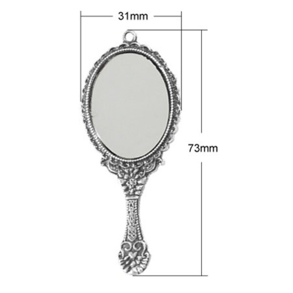 Mirror Pendants Real Mirror Charms Vintage Hand Mirror Pendants with Glass Real Mirror Pendants 5 pieces 73mm