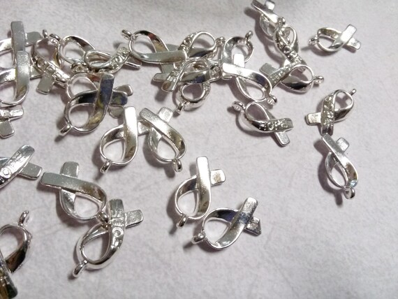 4 Cancer Awareness Ribbon Charms Shiny Gold Tone Hope Word Pendants