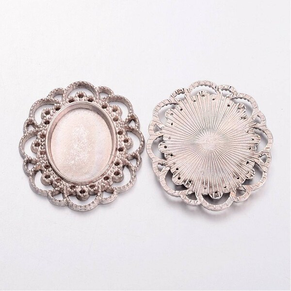 Cabochon Settings 25x18 Oval Cabochon Setting Cabochon Frame Cameo Settings Antiqued Silver Wholesale Pendants 2 pieces