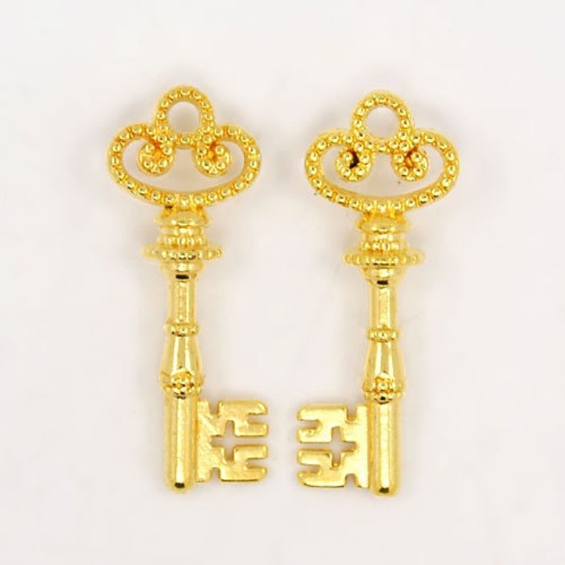 Bulk Skeleton Keys Wholesale Key Charms Key Pendants Shiny Gold Key Charms Gold Keys 38mm 100pcs Wholesale Keys image 1