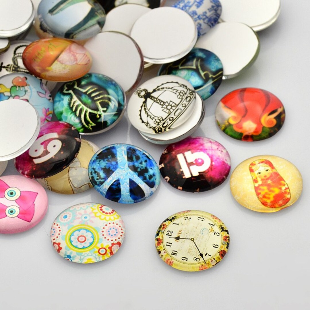 Glass Cabochons Round Glass Cabochons Assorted Cabochons 20mm Etsy