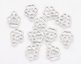 Paw Print Charms Paw Charms Paw Connectors Antiqued Silver Paw Pendants Dog Paw Print Link Charms Open Charms BULK Charms Wholesale 50pcs