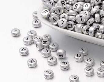 Letter Beads Alphabet Beads Silver Bulk Beads Wholesale Beads 100 pieces 7mm Random Mix