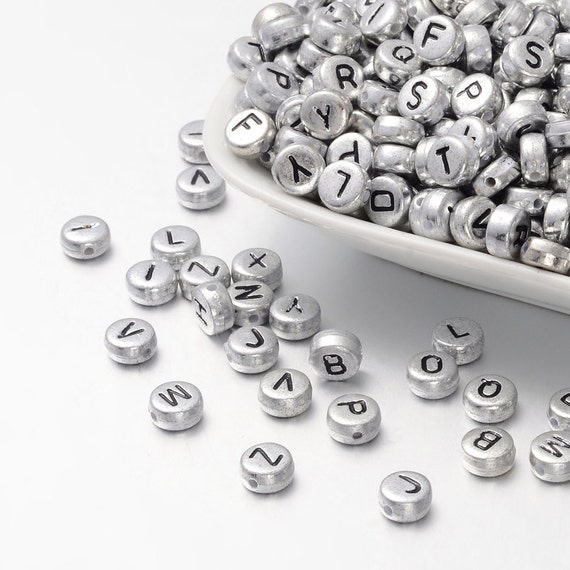 Letter Beads Alphabet Beads Silver Bulk Beads Wholesale Beads Silver Letter  Beads 24 pieces 7mm Beads YOU PICK