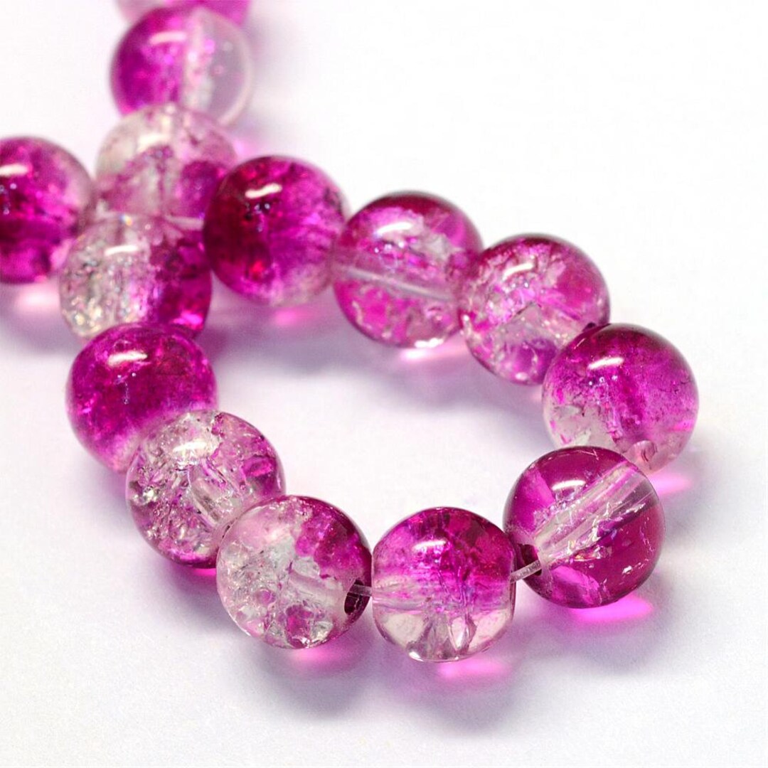 Fuchsia Clear Crackle Glass Beads 8mm Glass Beads Crackle Beads Bulk