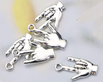 Sign Language Charms ASL Charms Antiqued Silver Hand Charms BULK Charms I Love You Sign I Love You Charms Wholesale 100pcs