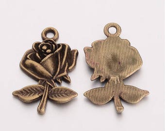 Breloques antique Bronze Rose pendentifs Bronze breloques échantillons fleuri Charms breloques gros 2 pièces 25mm