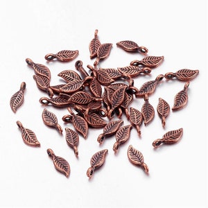 Copper Leaf Charms Antiqued Copper Charms Double Sided Charms BULK Charms Wholesale Charms Leaves Charms Fall Leaves 50pcs