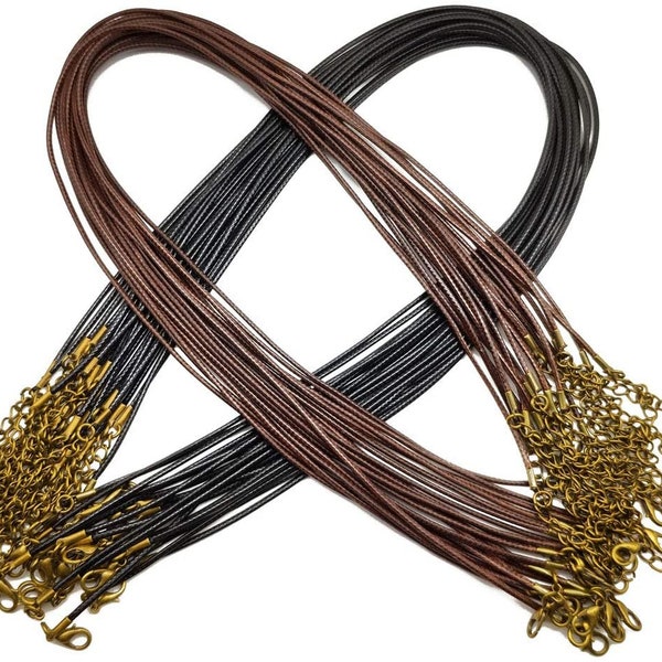 Wholesale Necklaces Necklace Cord Wax Cord Necklace Blanks 18 Inch Necklaces BULK Necklaces 40pcs Black Cord Necklaces Bronze Clasps Brown