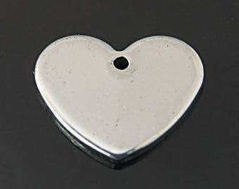 Silver Heart Charms Silver Charms Stainless Steel Charms Engraving Charms Stamping Blanks Heart Pendants 25 pieces