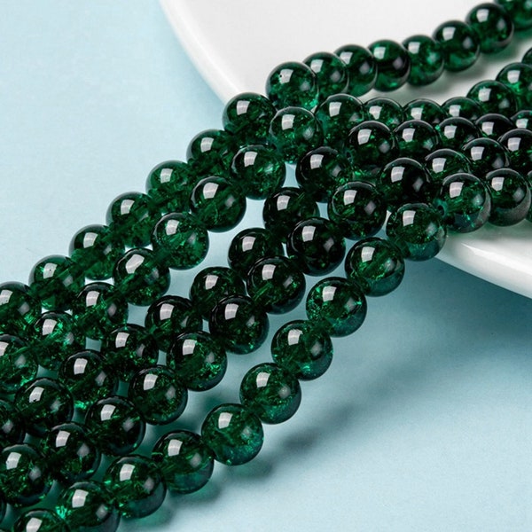 Dark Green Crackle Glass Beads 8mm Glass Beads Crackle Beads Bulk Beads Wholesale Beads 100pcs